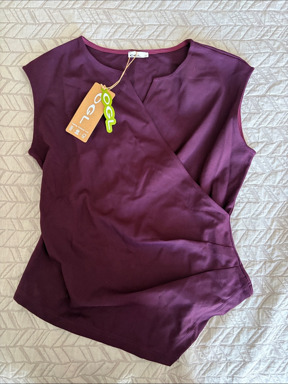 OGL Burgundy Sleeveless Wrap-Front Women's Top in Plum- Medium